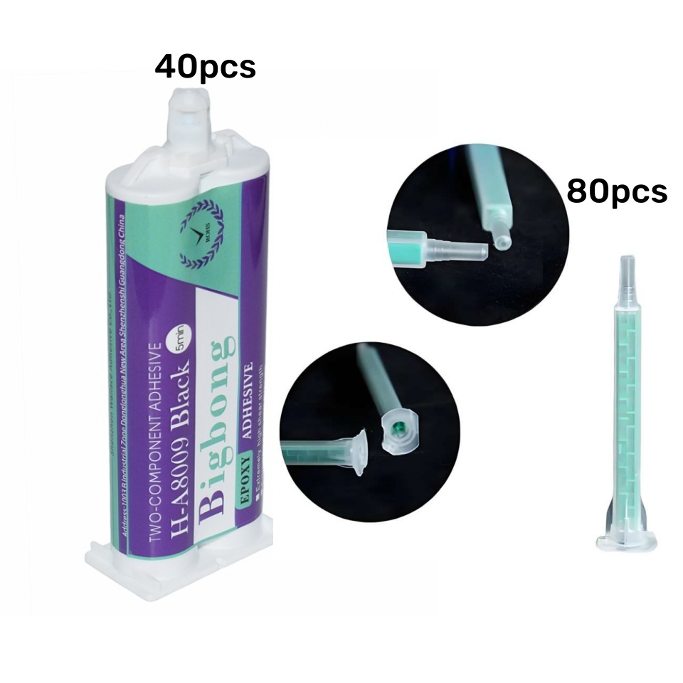 Bigbong 40pcs 50ml Black Epoxy Adhesives Glue H-A8009 Two-Component Resin 1:1 ratio with 80pcs Static Mixing Nozzle
